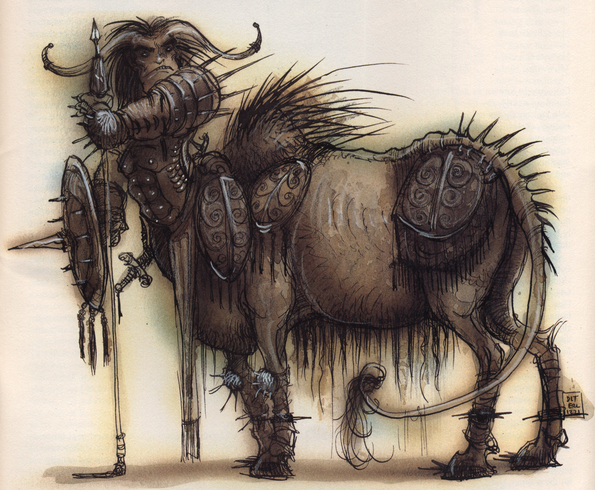 Armanites resemble pale, undead centaurs with the horns of rams or bulls. 